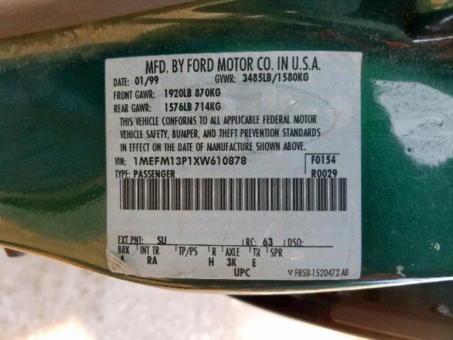 1MEFM13P1XW610878 - 1999 MERCURY TRACER LS GREEN photo 10