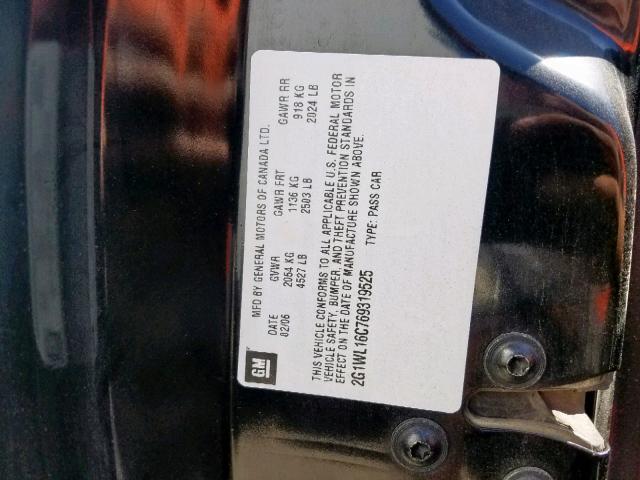 2G1WL16C769319525 - 2006 CHEVROLET MONTE CARL შავი ფოტო 10