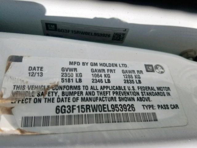 6G3F15RW0EL953926 - 2014 CHEVROLET SS WHITE photo 10