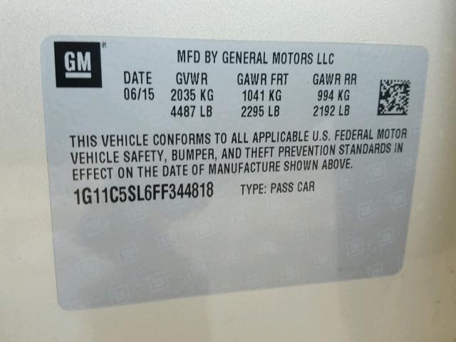 1G11C5SL6FF344818 - 2015 CHEVROLET MALIBU 1LT GOLD photo 10