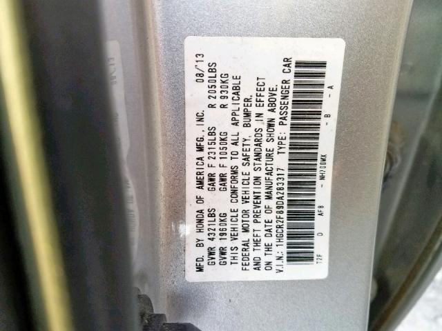 1HGCR2F89DA283317 - 2013 HONDA ACCORD EXL SILVER photo 10