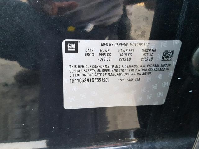 1G11C5SA1DF351901 - 2013 CHEVROLET MALIBU 1LT BLACK photo 10