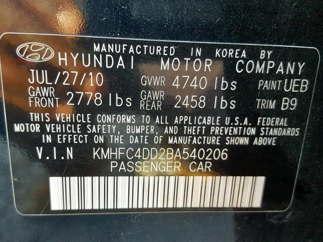 KMHFC4DD2BA540206 - 2011 HYUNDAI AZERA GLS BLUE photo 10