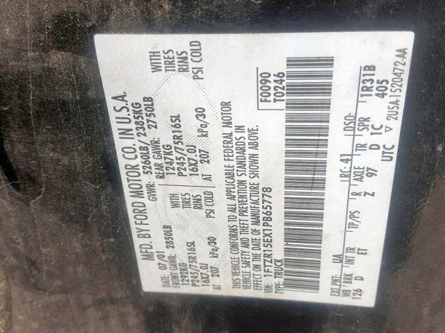 1FTZR15EX1PB65778 - 2001 FORD RANGER SUP BLACK photo 10