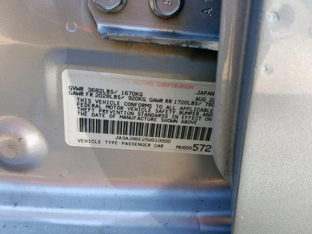 JA3AJ86E25U010000 - 2005 MITSUBISHI LANCER OZ SILVER photo 10