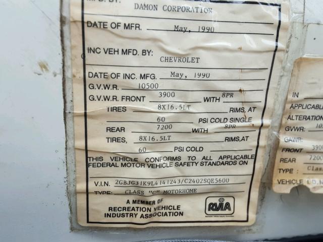 2GBJG31K9L4141243 - 1990 CHEVROLET G30 CREAM photo 10