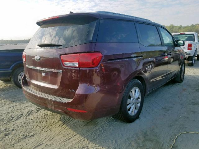 KNDMB5C18G6093659 - 2016 KIA SEDONA LX BURGUNDY photo 4