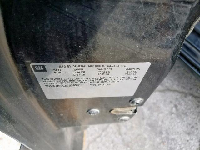 2G1WD58C879303417 - 2007 CHEVROLET IMPALA SUP Қара фото 10