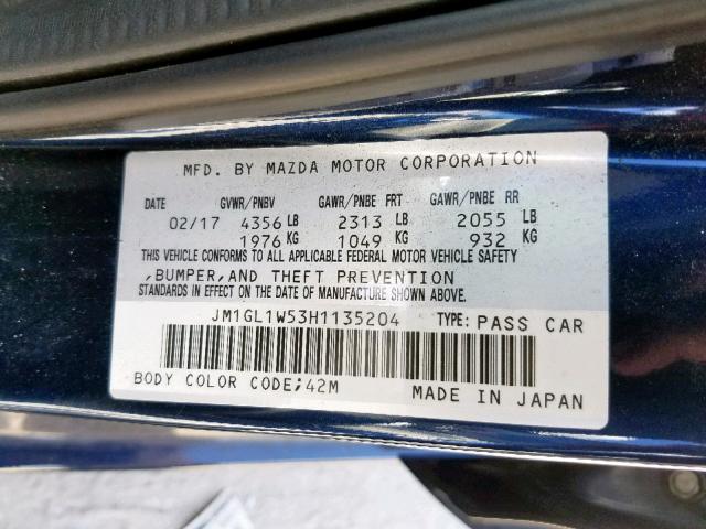 JM1GL1W53H1135204 - 2017 MAZDA 6 GRAND TO BLUE photo 10