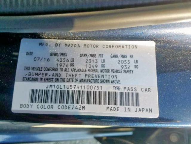 JM1GL1U57H1100751 - 2017 MAZDA 6 SPORT BLUE photo 10