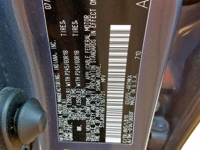 5TDJKRFH6FS187721 - 2015 TOYOTA HIGHLANDER BLUE photo 10