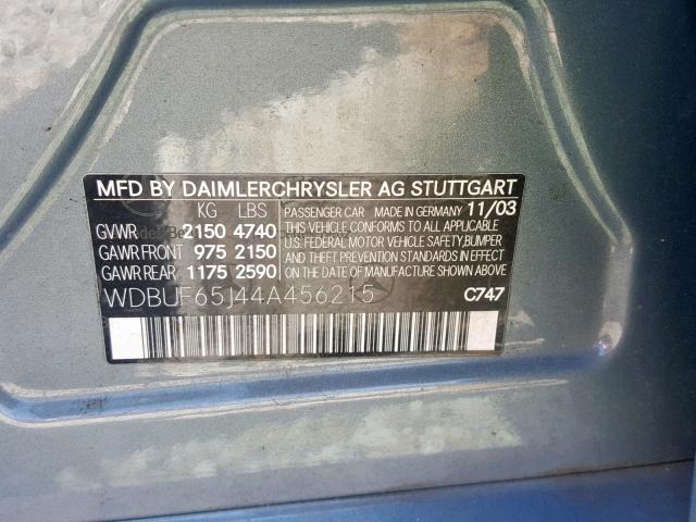 WDBUF65J44A456215 - 2004 MERCEDES-BENZ E 320 BLUE photo 10