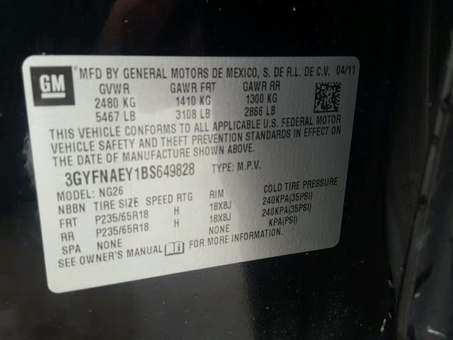 3GYFNAEY1BS649828 - 2011 CADILLAC SRX LUXURY BLACK photo 10