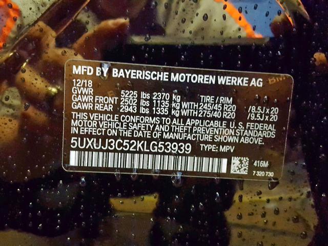 5UXUJ3C52KLG53939 - 2019 BMW X4 XDRIVE3 BLUE photo 10