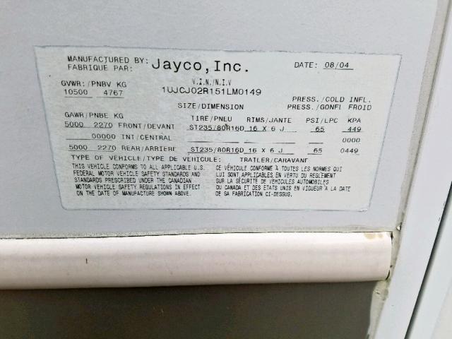 1UJCJ02R151LM0149 - 2005 JAYCO EAGLE  WHITE photo 10