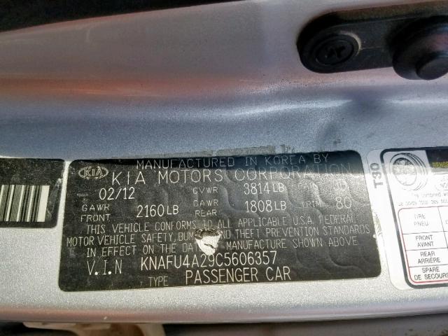 KNAFU4A29C5606357 - 2012 KIA FORTE EX SILVER photo 10