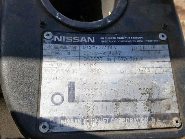 CP1F29P4647 - 2012 NISSAN FORKLIFT GRAY photo 10