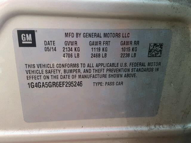 1G4GA5GR6EF295246 - 2014 BUICK LACROSSE GOLD photo 10