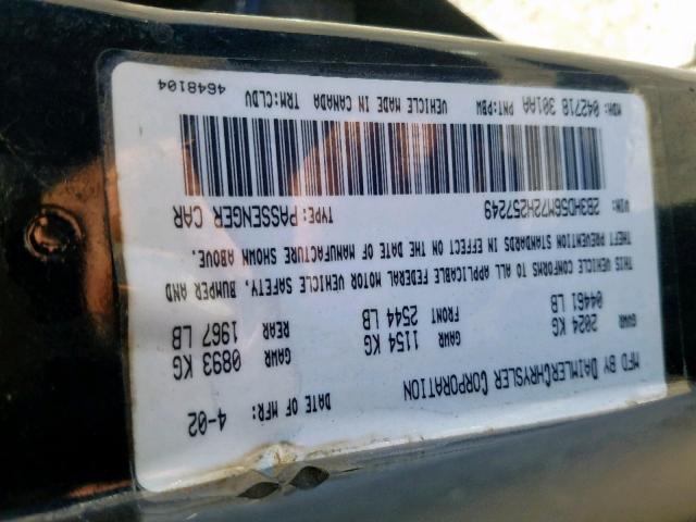 2B3HD56M72H257249 - 2002 DODGE INTREPID E BLUE photo 10