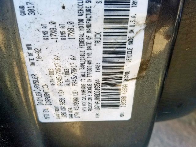 1D7HA18N83S162544 - 2003 DODGE RAM 1500 S SILVER photo 10