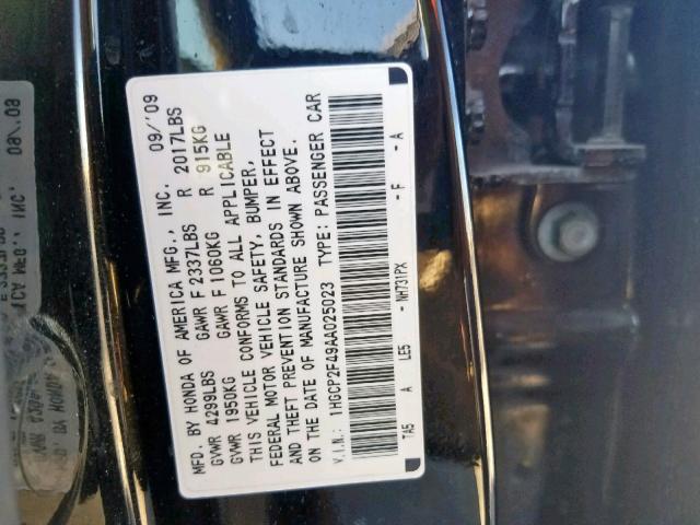 1HGCP2F49AA025023 - 2010 HONDA ACCORD LXP BLACK photo 10