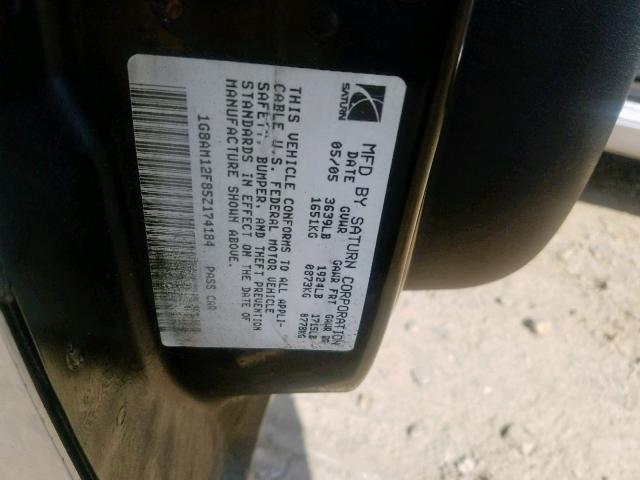1G8AM12F85Z174184 - 2005 SATURN ION LEVEL SILVER photo 10