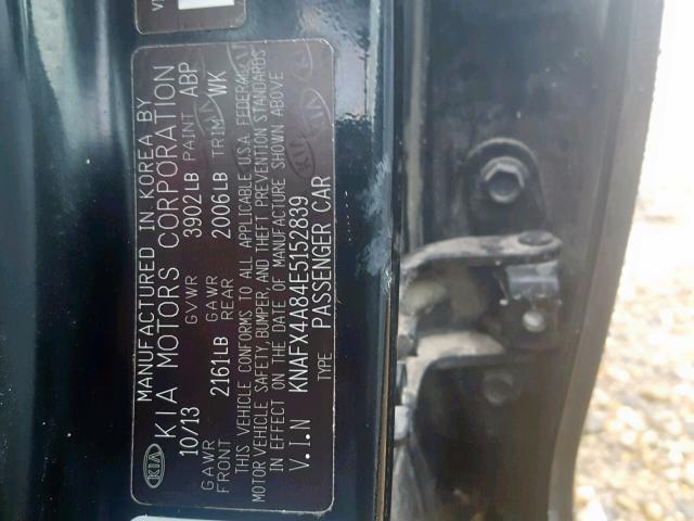 KNAFX4A84E5152839 - 2014 KIA FORTE EX BLACK photo 10