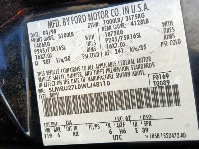 5LMRU27L0WLJ48110 - 1998 LINCOLN NAVIGATOR შავი ფოტო 10