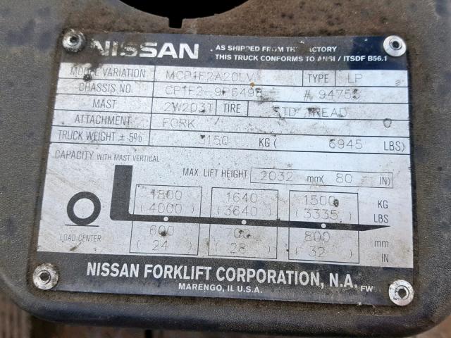 CP1F29P6498 - 2010 NISSAN FORKLIFT GRAY photo 10