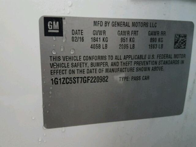 1G1ZC5ST7GF220982 - 2016 CHEVROLET MALIBU LS WHITE photo 10