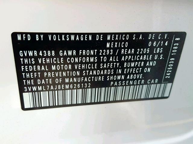 3VWML7AJ8EM626132 - 2014 VOLKSWAGEN JETTA TDI WHITE photo 10