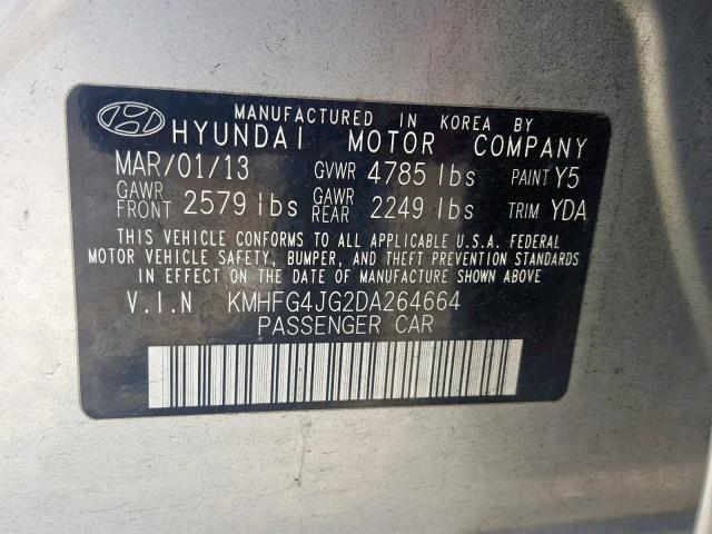 KMHFG4JG2DA264664 - 2013 HYUNDAI AZERA SILVER photo 10