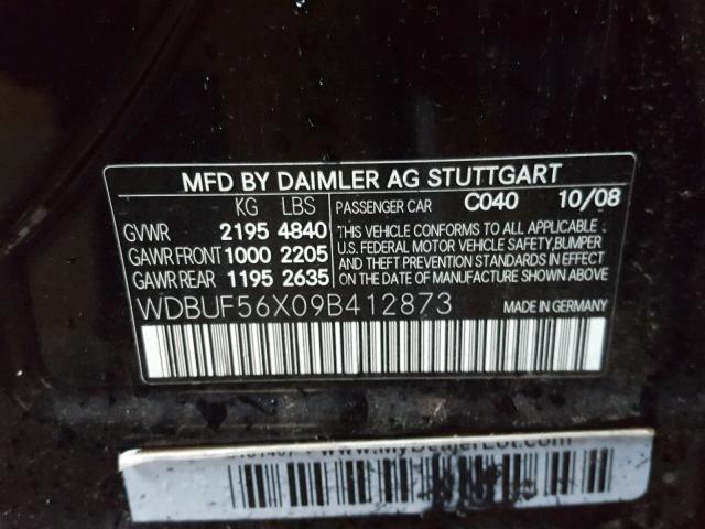 WDBUF56X09B412873 - 2009 MERCEDES-BENZ E 350 BLACK photo 10