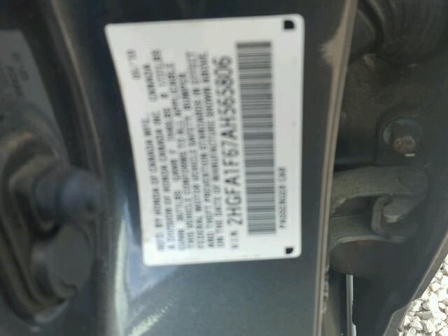 2HGFA1F67AH565806 - 2010 HONDA CIVIC GRAY photo 10