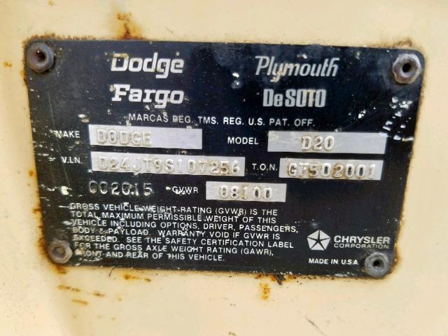 D24JT9S107256 - 1979 DODGE POWER RAM CREAM photo 10