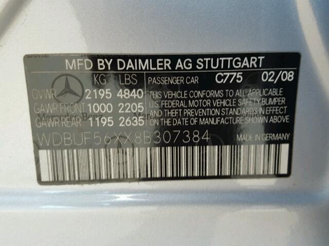 WDBUF56XX8B307384 - 2008 MERCEDES-BENZ E 350 SILVER photo 10