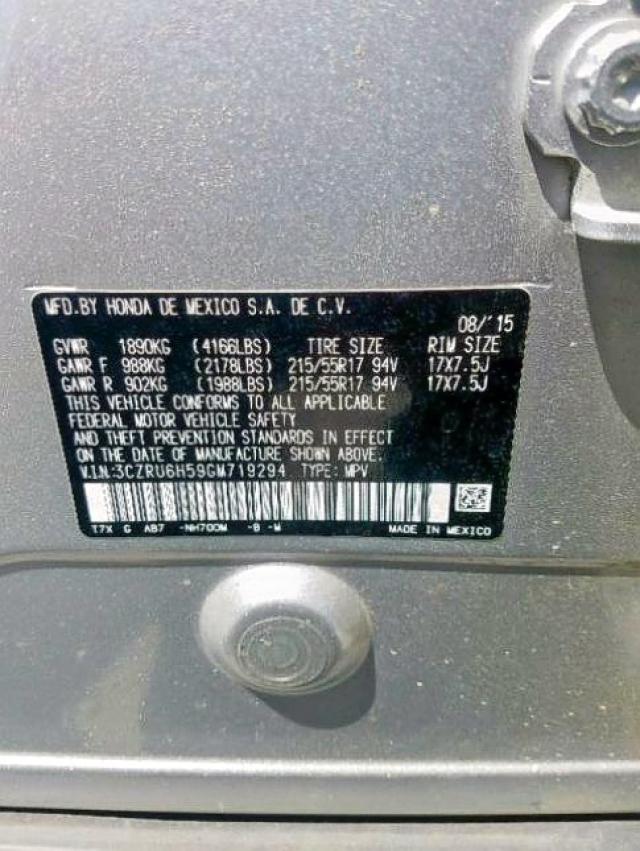 3CZRU6H59GM719294 - 2016 HONDA HR-V EX SILVER photo 10