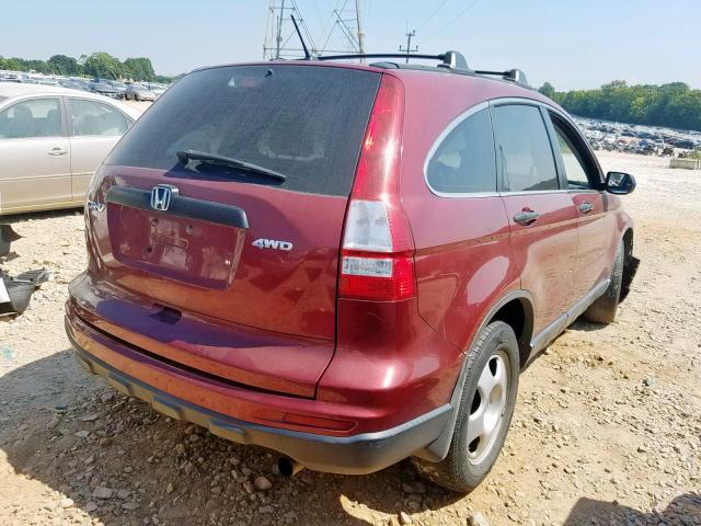 5J6RE4H38AL082598 - 2010 HONDA CR-V LX BURGUNDY photo 4