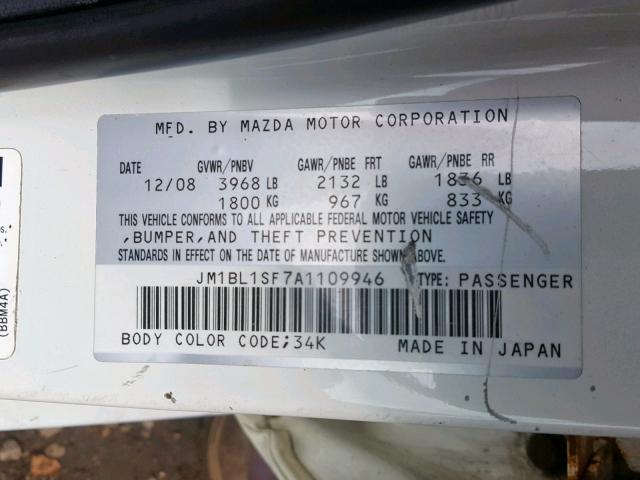 JM1BL1SF7A1109946 - 2010 MAZDA 3 I WHITE photo 10