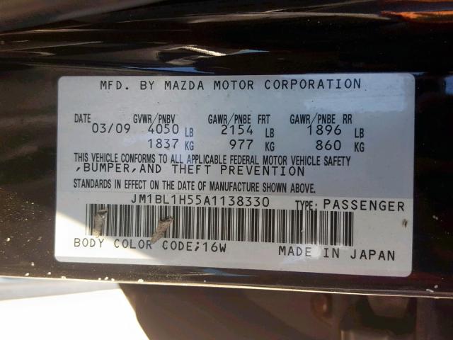 JM1BL1H55A1138330 - 2010 MAZDA 3 S BLACK photo 10