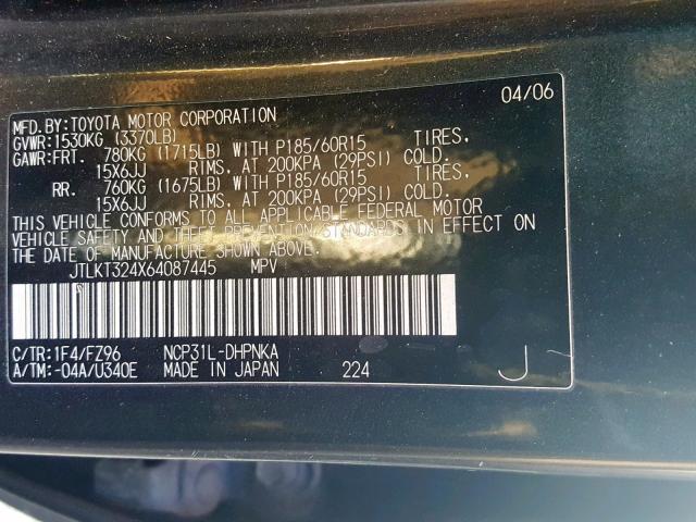 JTLKT324X64087445 - 2006 TOYOTA SCION XB შავი ფოტო 10