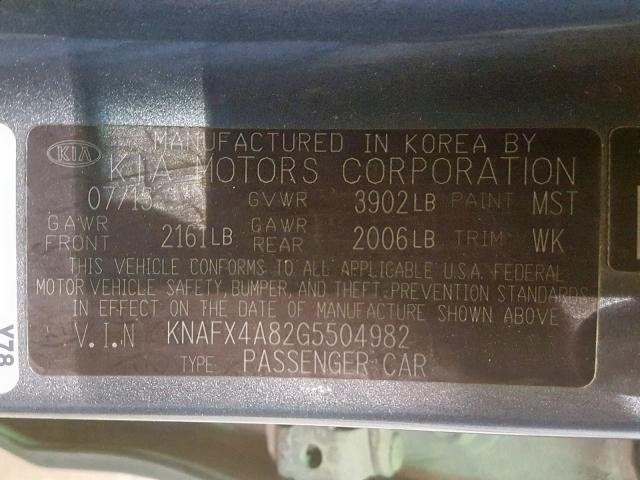 KNAFX4A82G5504982 - 2016 KIA FORTE EX GRAY photo 10