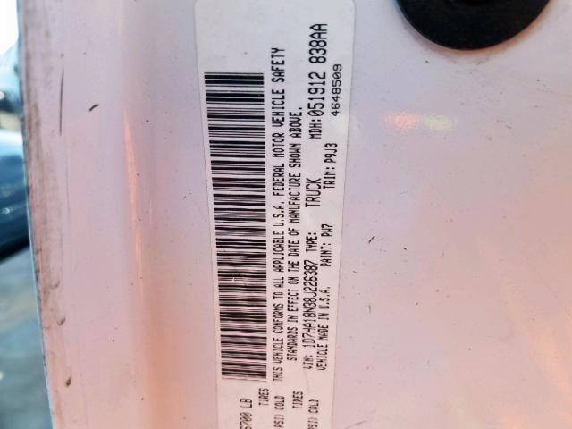 1D7HA18N38J226387 - 2008 DODGE RAM 1500 S WHITE photo 10