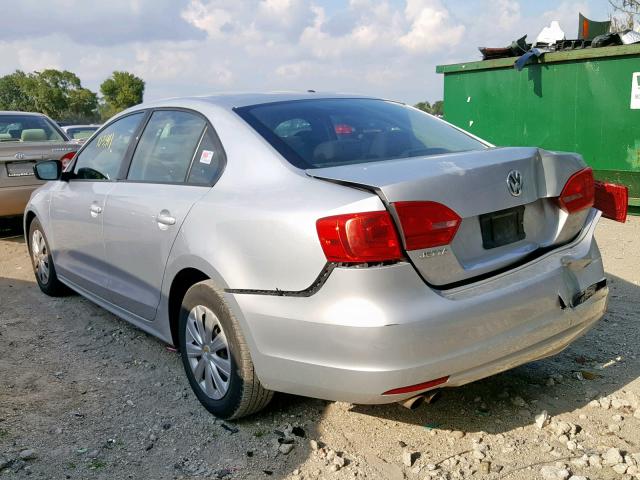 3VW1K7AJ7BM382202 - 2011 VOLKSWAGEN JETTA BASE 银色 照片 3