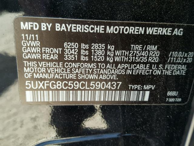 5UXFG8C59CL590437 - 2012 BMW X6 XDRIVE5 BLACK photo 10