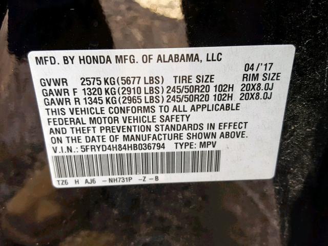 5FRYD4H84HB036794 - 2017 ACURA MDX ADVANC BLACK photo 10