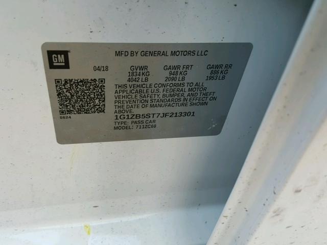 1G1ZB5ST7JF213301 - 2018 CHEVROLET MALIBU LS 白色 照片 10