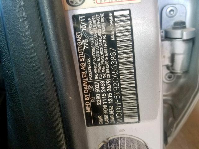 WDDHF5KB2CA533887 - 2012 MERCEDES-BENZ E 350 SILVER photo 10