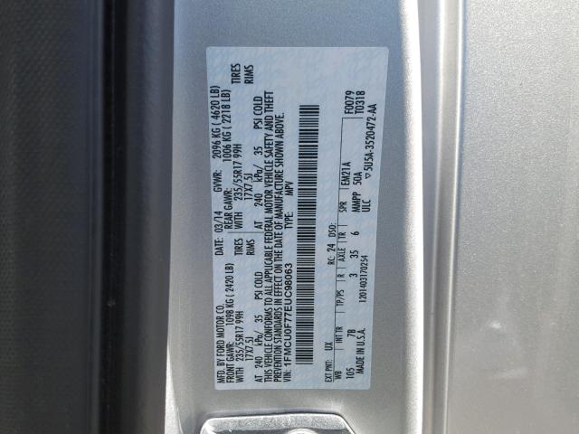 1FMCU0F77EUC98063 - 2014 FORD ESCAPE S SILVER photo 10