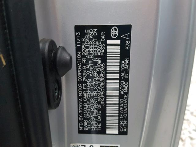 JTKJF5C73E3082765 - 2014 TOYOTA SCION TC 银色 照片 10